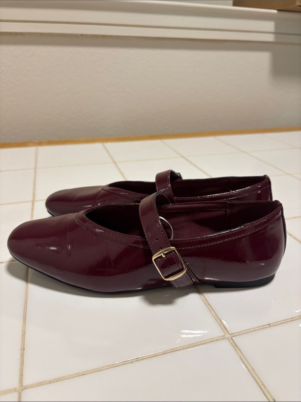 a new day Women's Burgundy Patent Mary Jane Flats with Buckle
